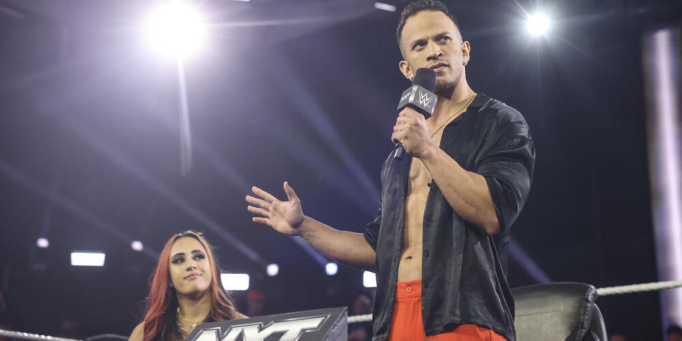 WWE NXT GM Ava in the ring with Ricky Saints (fka Ricky Starks in AEW)