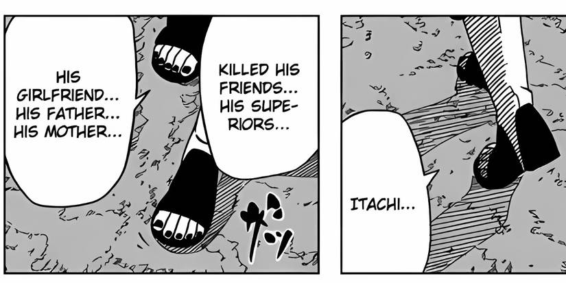 Obito talks about Izumi, saying she was Itachi's girlfriend. 