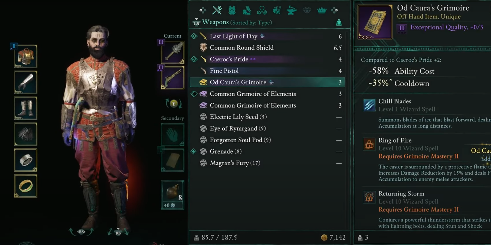 Od Caura's Grimoire stats in avowed