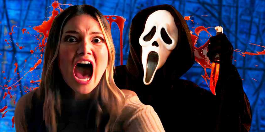 Olivia Holt from Heart Eyes and Ghostface from Scream