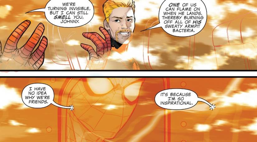 One World Under Doom 1 Spider-Man admits he has no idea why he and the Human Torch are friends