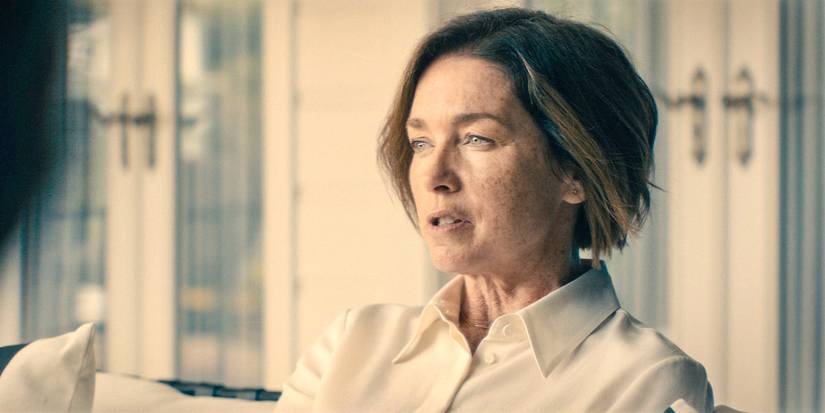 Sinatra / Samantha (Julianne Nicholson) threatens Cal not to reveal the truth in Paradise (2025) Season 1 Ep 5