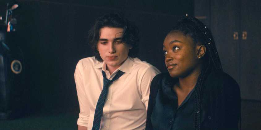 Jeremy (Charlie Evans) and Presley (Aliyah Mastin) share a private moment in Paradise (2025) Season 1 Ep 5