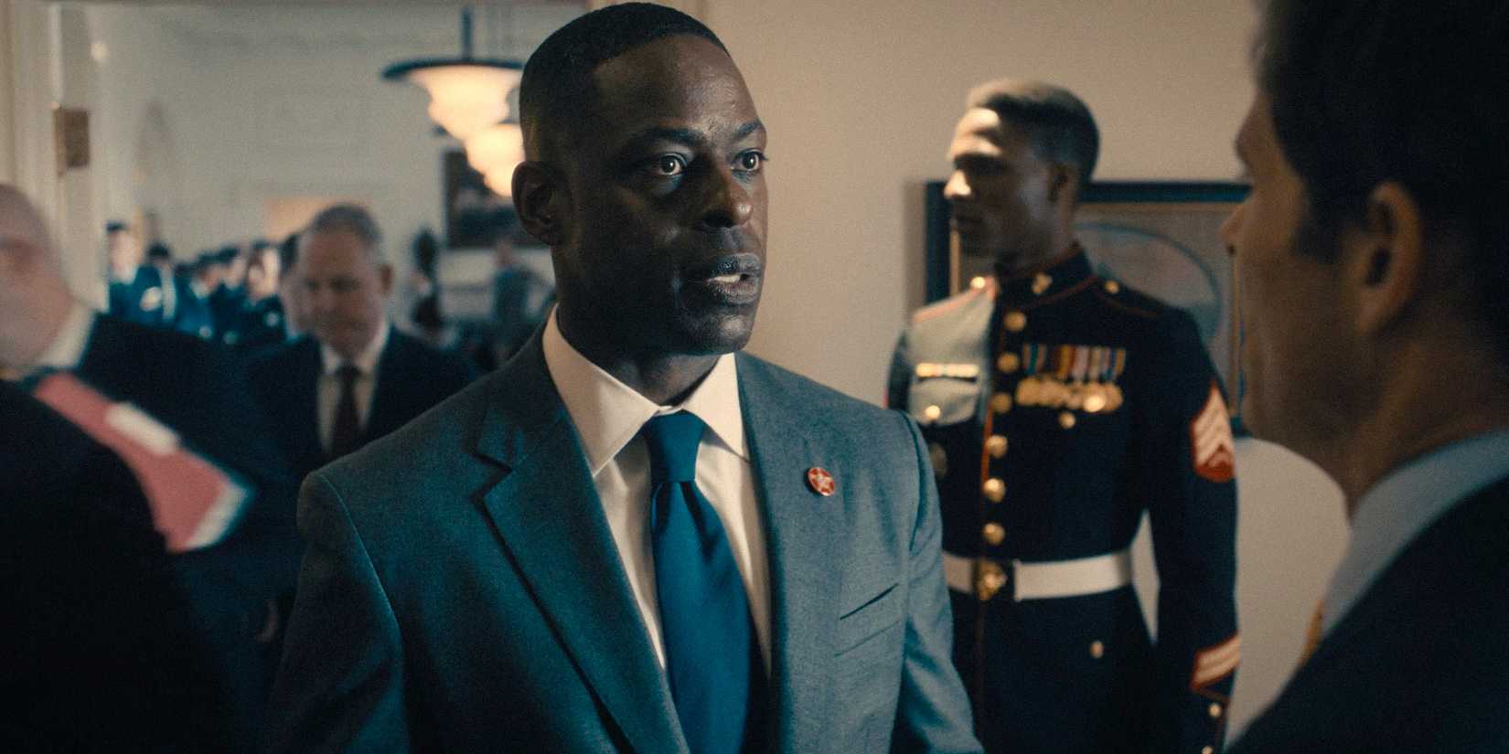 Xavier (Sterling K. Brown) looking worried in Paradise (2025) Season 1 Ep 7