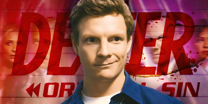 Patrick Gibson in Front of the Dexter Original Sin Logo and Cast