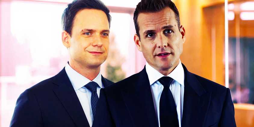 Patrick J. Adams as Mike Ross and Gabriel Macht as Harvey Specter in Suits season 9