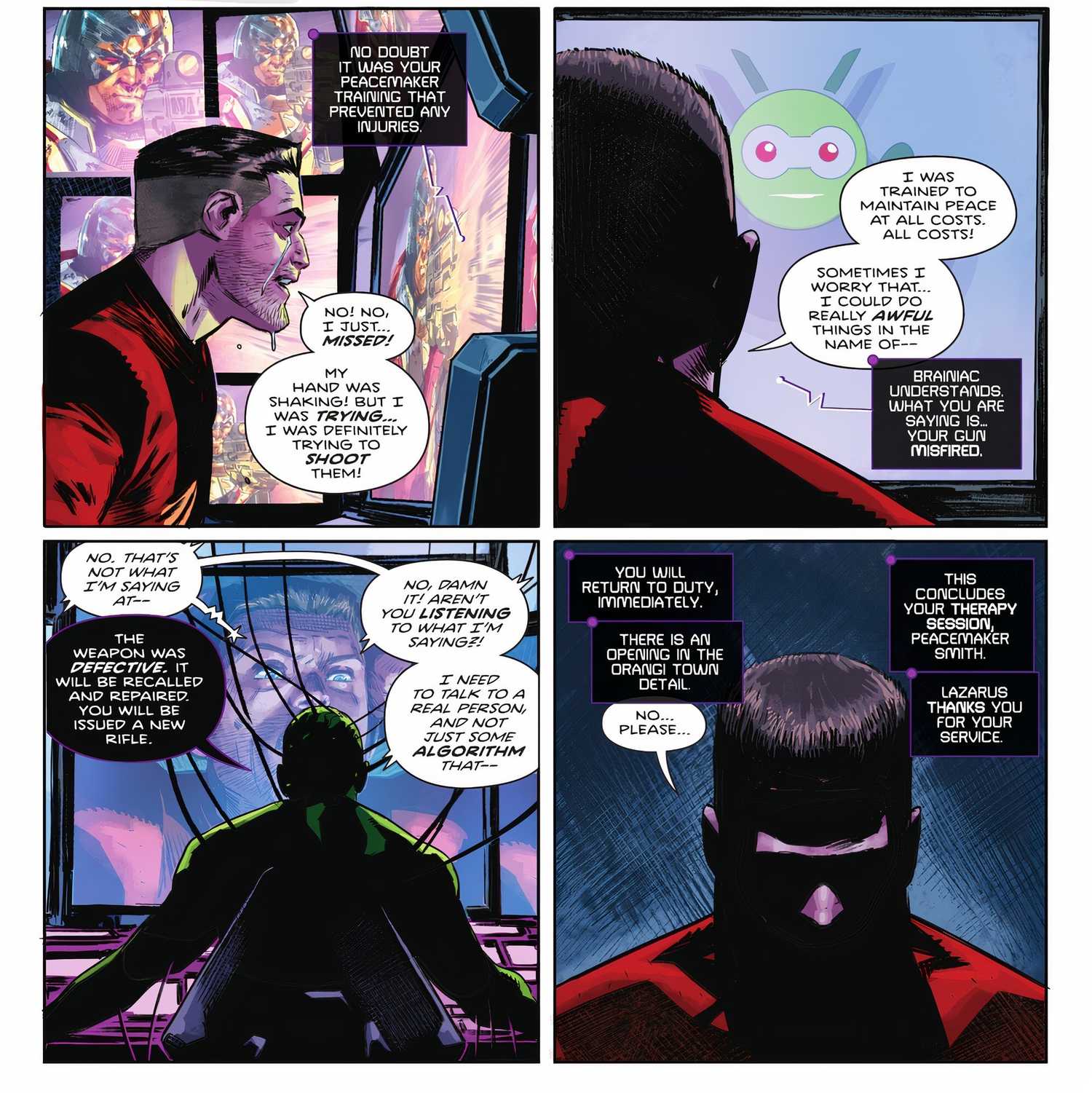 Peacemaker Talking to Brainiac Algorithm DC