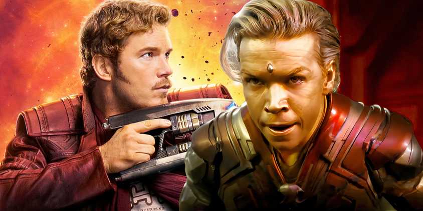 Peter Quill in Guardians of the Galaxy with Adam Warlock in Guardians of the galaxy vol 2