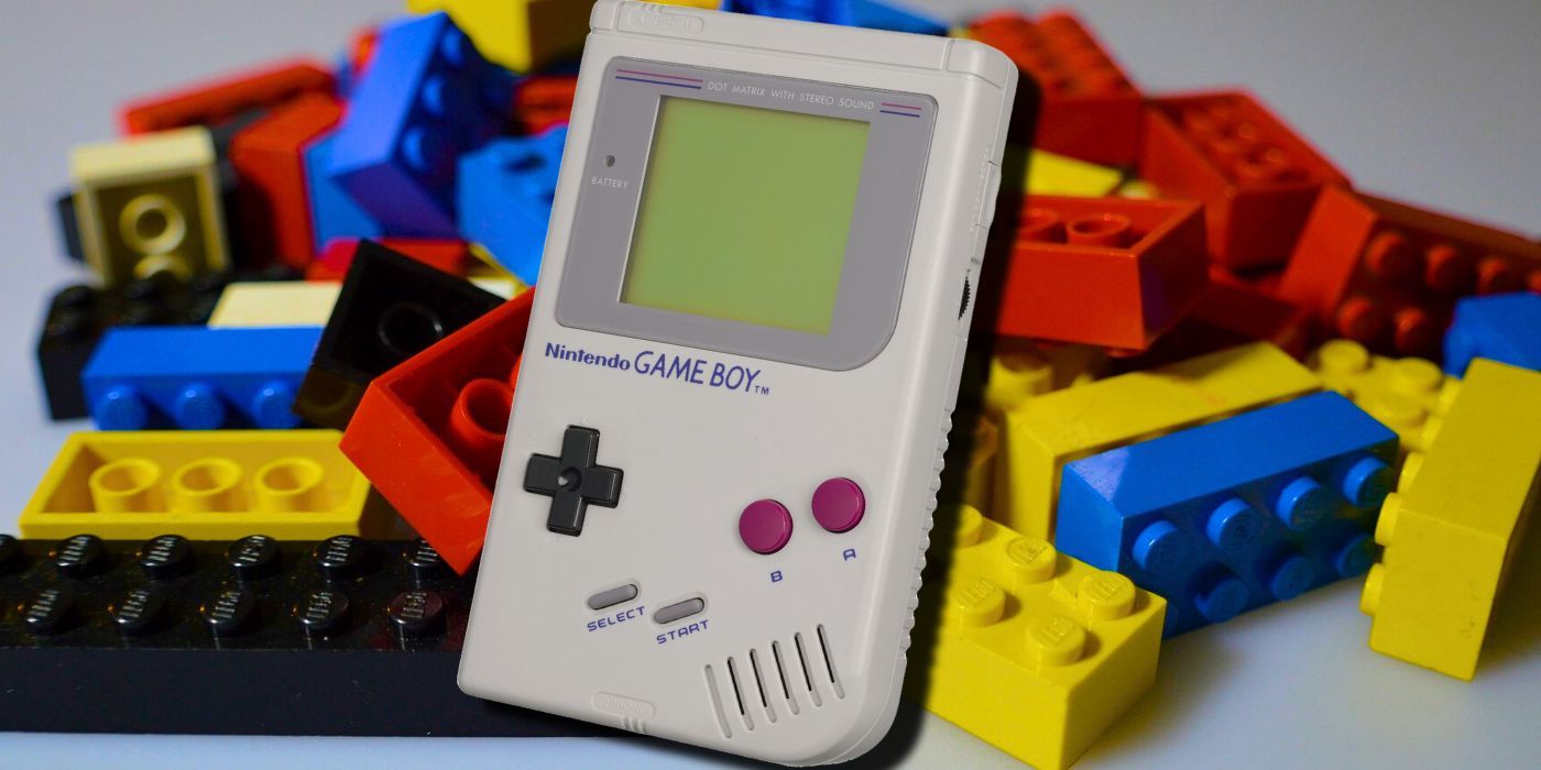 The classic Nintendo Game Boy over a pile of LEGO blocks