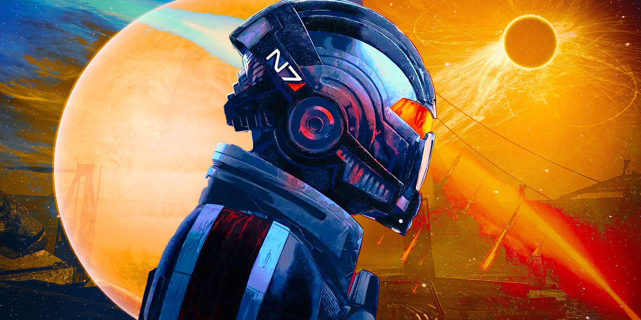 Planet Tuchanka from Mass Effect with Mass Effect 5 character keyart