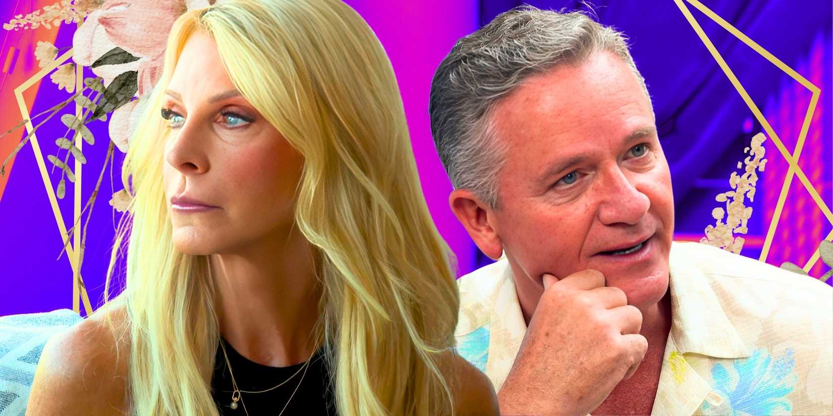 The Golden Bachelorette's Joan Vassos and Chock Chapple look away from each other.