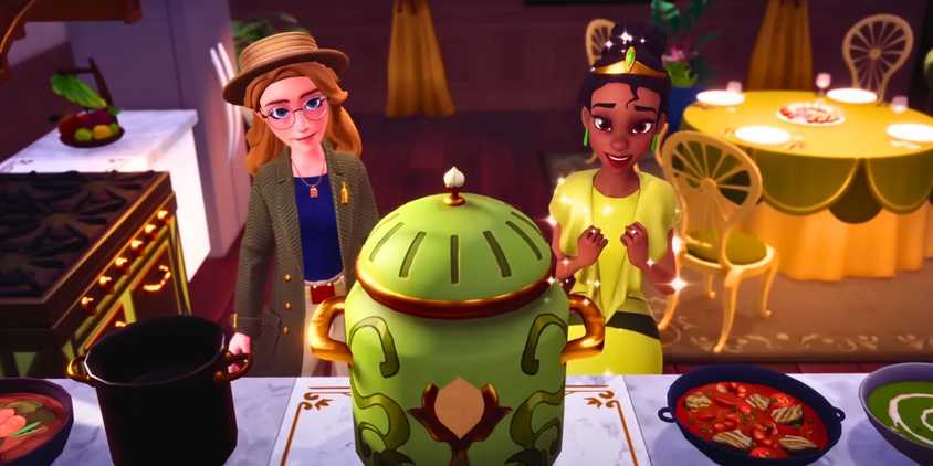 Player getting ready to cook with Tiana in Disney Dreamlight Valley
