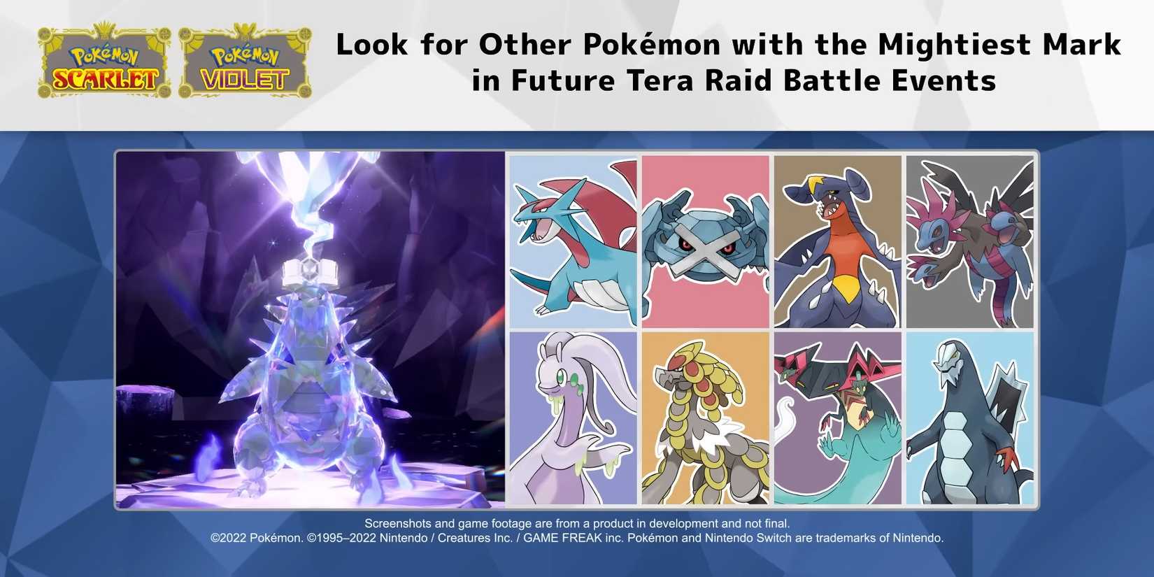 An announcement of future Tera Raid Battle events in Pokémon Scarlet and Violet.