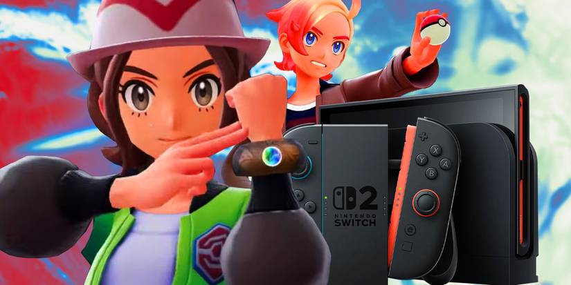 The Pokémon Legends: Z - A female protagonist, male rival Urbain, and a Switch 2 console.