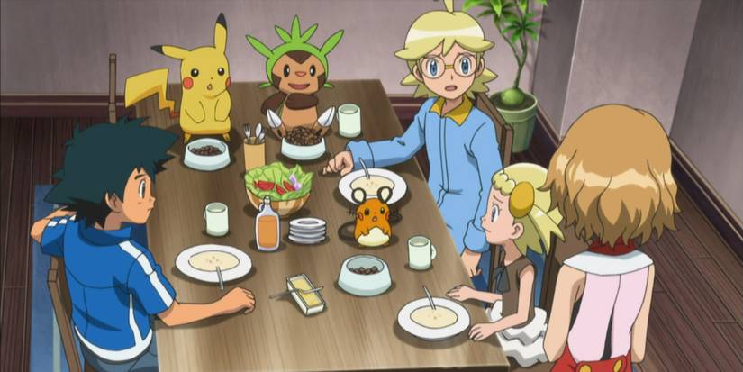 Ash and the group share a meal.
