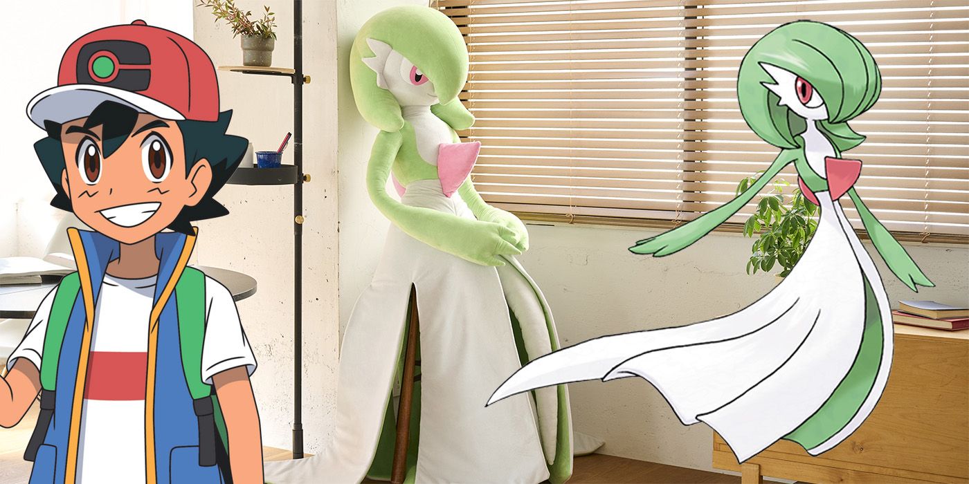 A Gardevoir plush next to Ash and another Gardevoir 