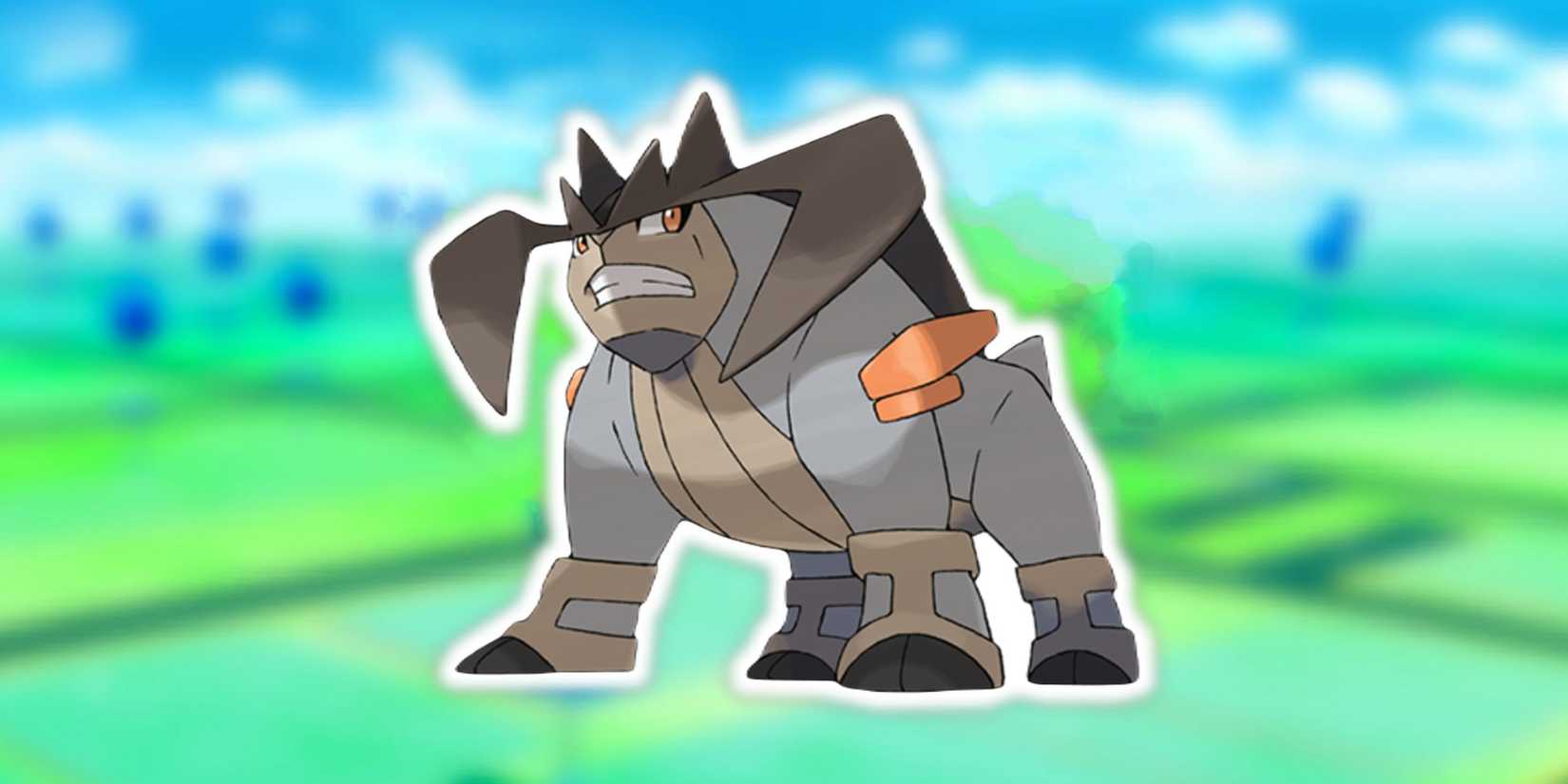 Pokemon GO Terrakion on Blurred Background.