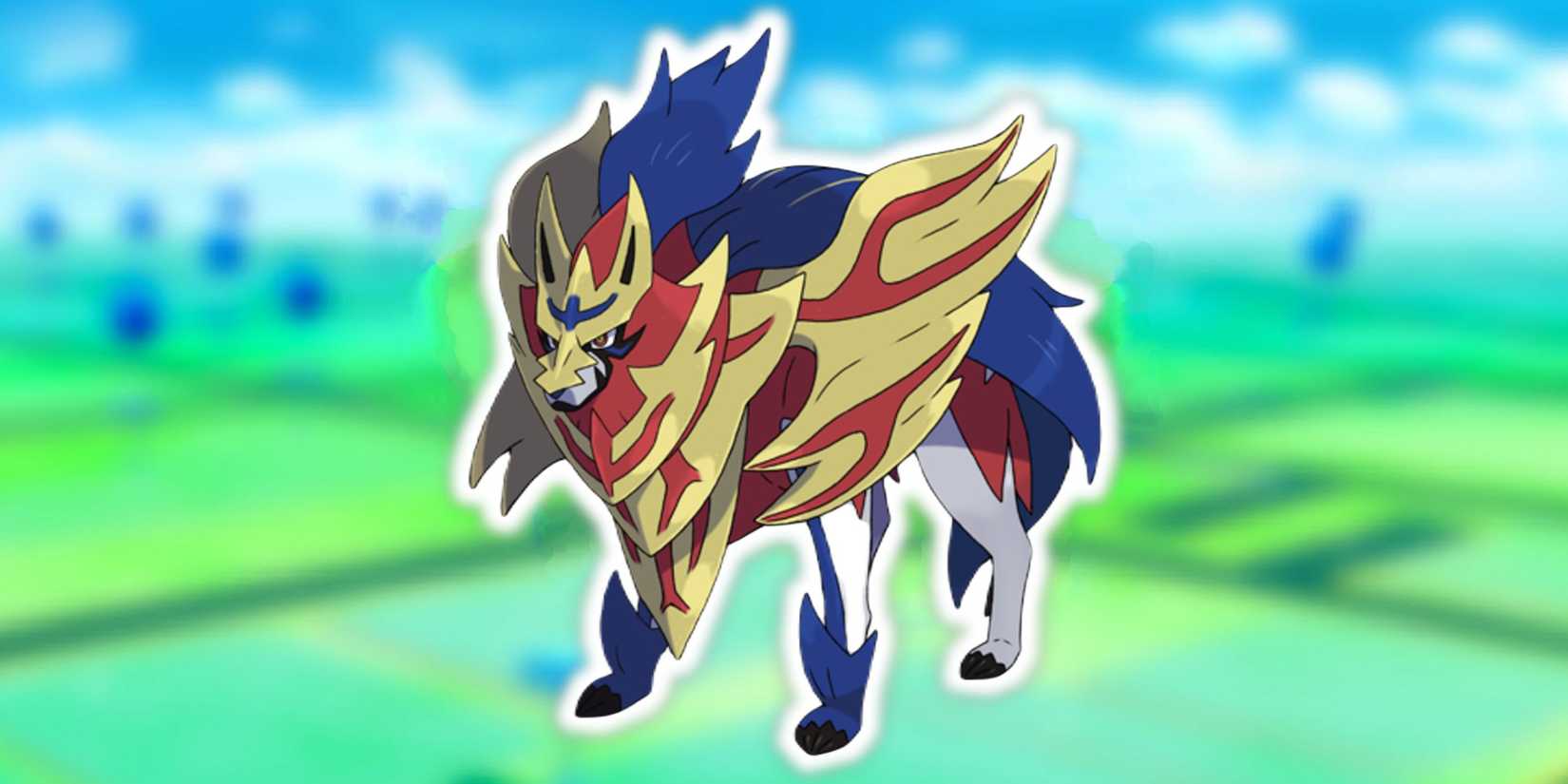 Pokemon GO Zamazenta on Blurred Background.