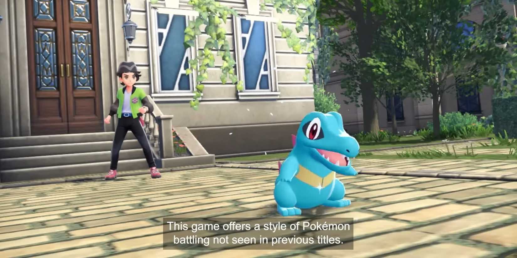 A Trainer in Pokemon Legends Z-A calls their Totodile to battle.