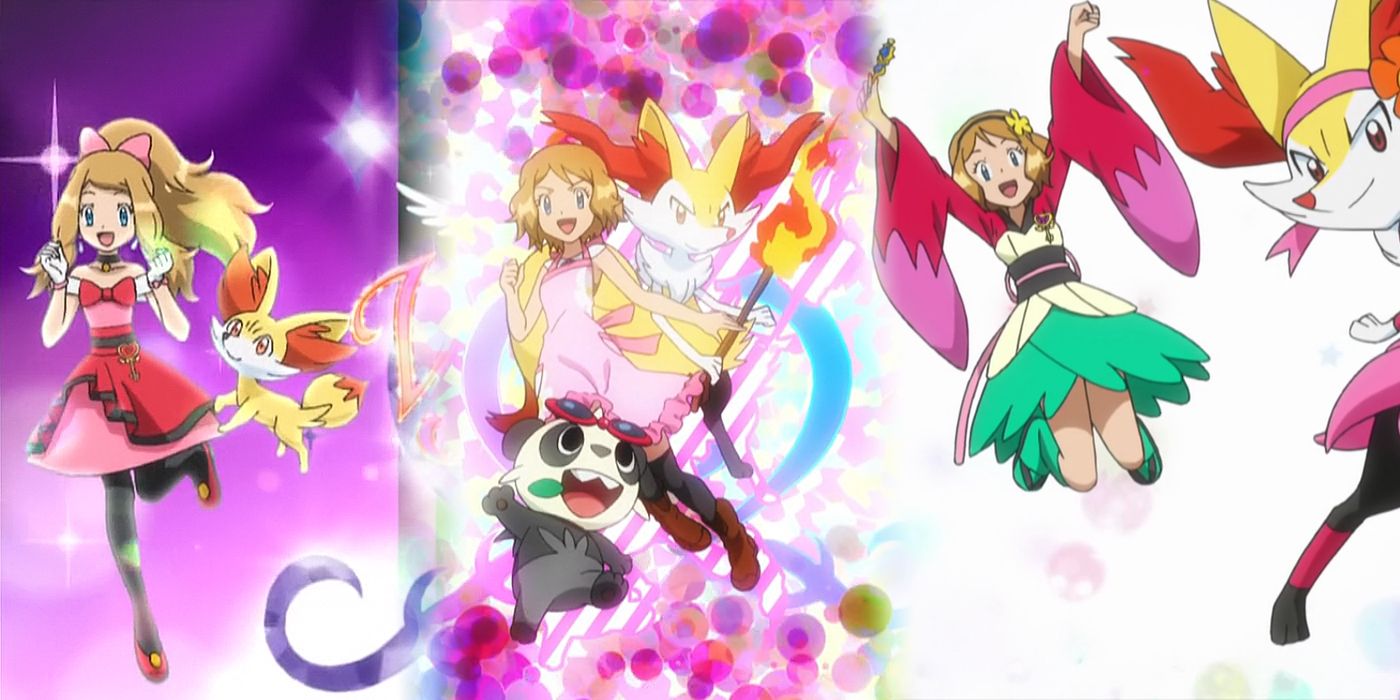 Serena in various outfits she wears throughout Pokemon XY.