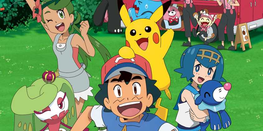 Ash, Mallow, and Lana on a poster or Sun & Moon.