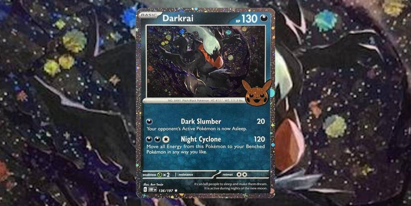 The Darkrai (Obsidian Flames 136/197) Trick Or Trade 2024 variant Pokémon card.