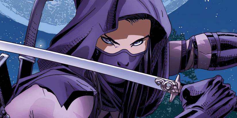 Kwannon aka Psylocke wielding her katana while dressed as a Hand ninja.