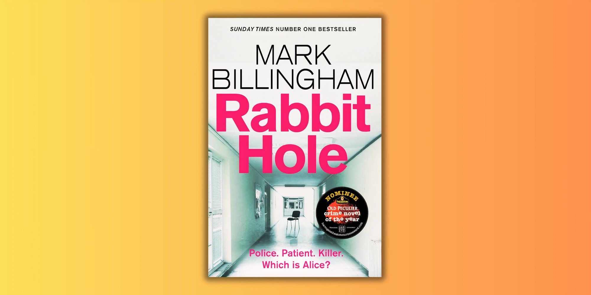 The cover of Rabbit Hole by Mark Billingham over an orange gradient background