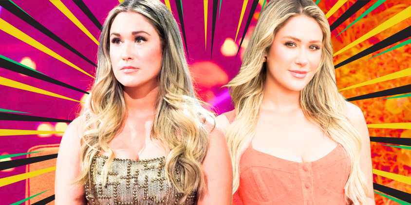 Bachelor Nation's Rachel Recchia looks serious and has a slight smile in a montage image.