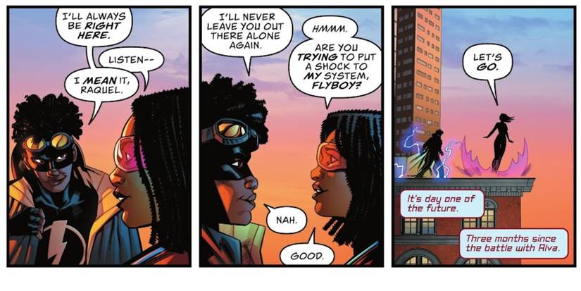 Raquel Ervin asks Virgil Hawkins Static if he wants to put a shock to her system in Milestone Universe The Shadow Cabinet #4
