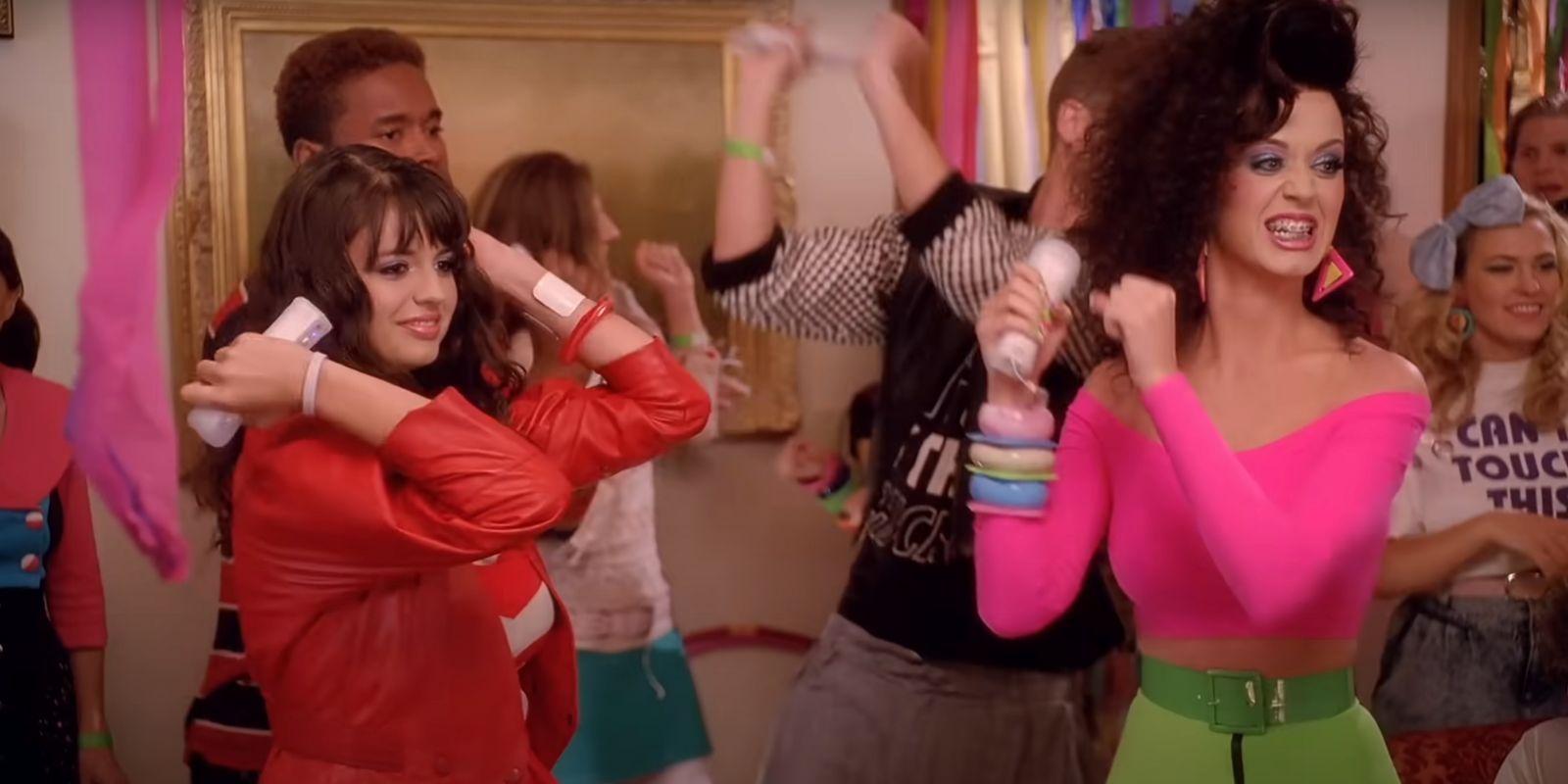 Rebecca Black and Katy Perry playing Just Dance