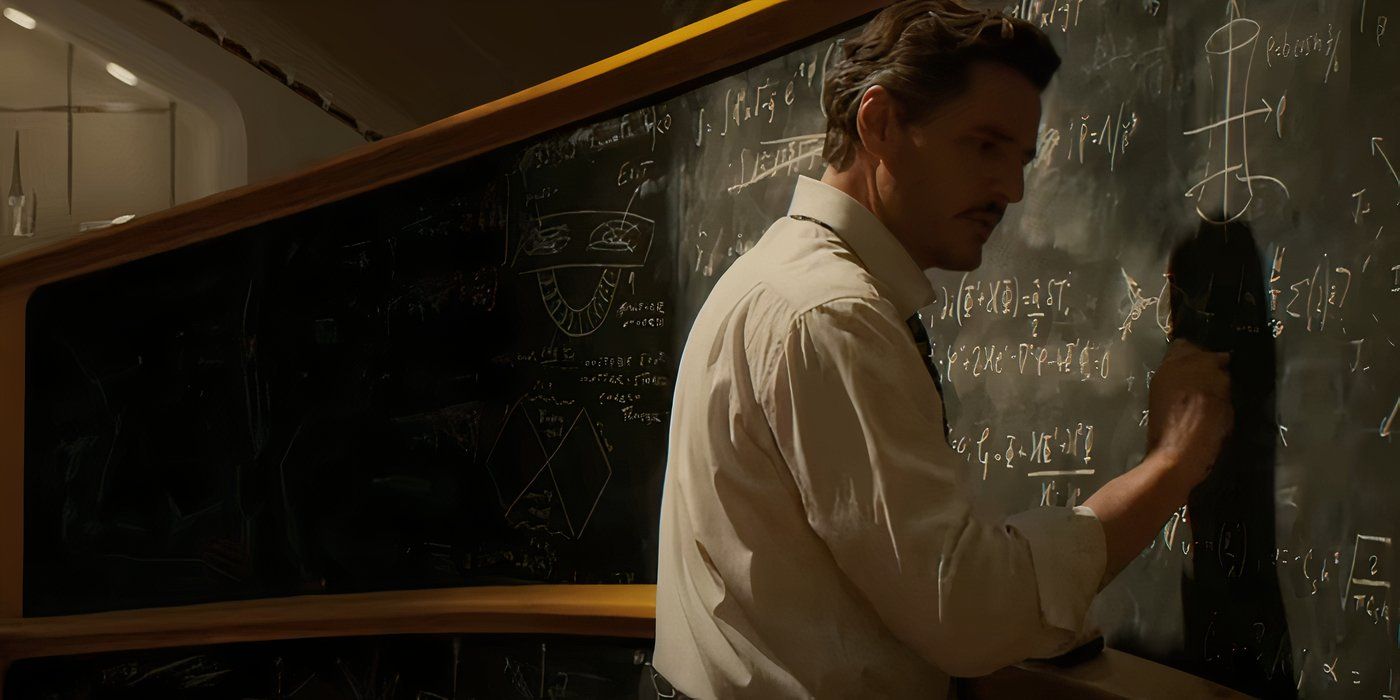 Reed Richards working out multiverse equations in The Fantastic Four: First Steps (2025)