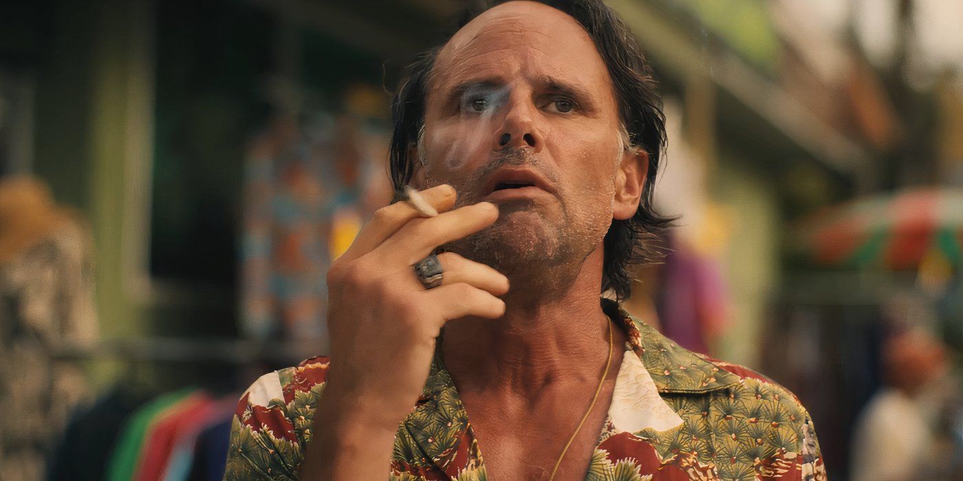 Walton Goggins as Rick smoking marijuana in Season 3 of Lotus White (2025)