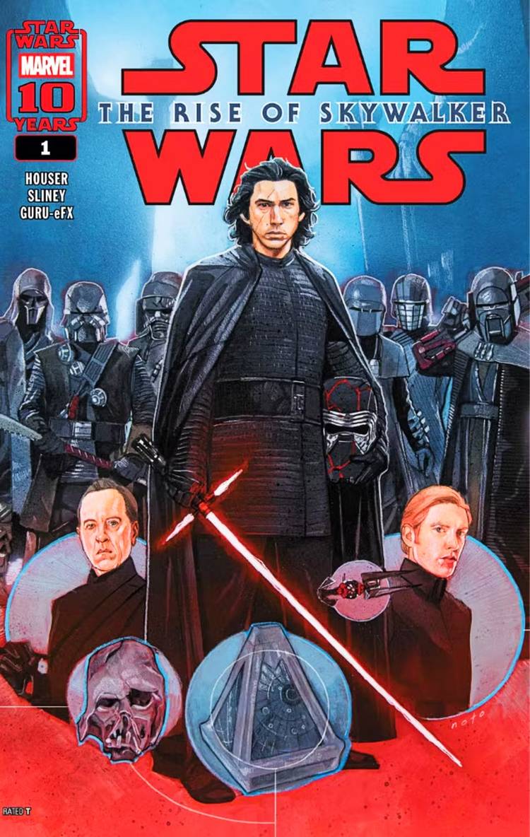 Rise of Skywalker comic adaptation #1 cover, Kylo Ren standing in front of the forces of the First Order