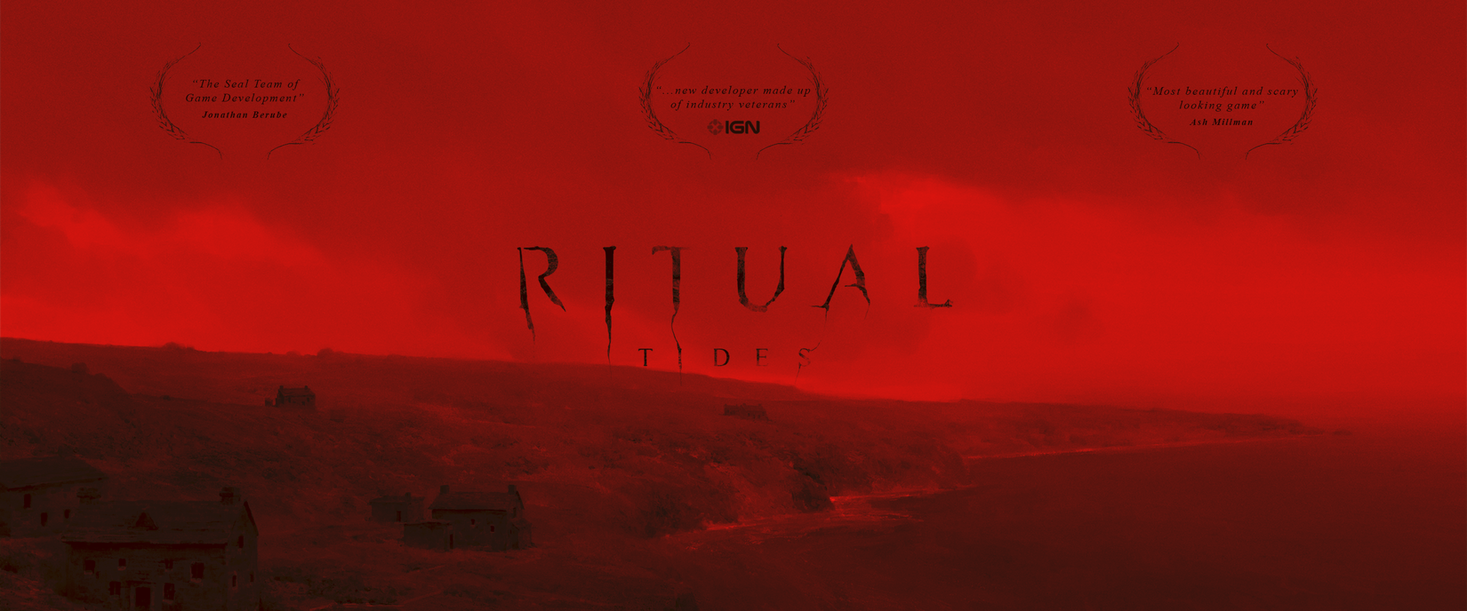 Ritual Tides Game Banner Image with a house and accolades from press