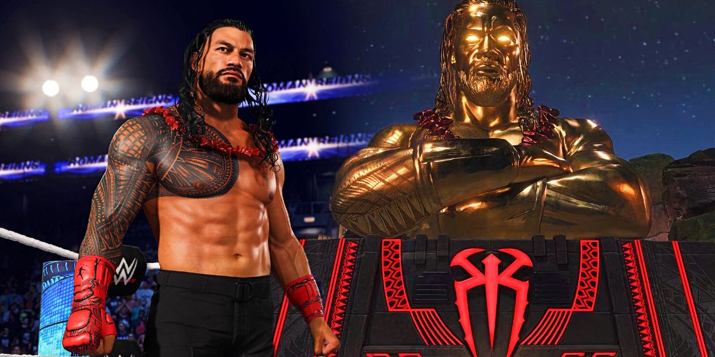 WWE 2K25 இன் தி ஐலேண்ட் பயன்முறையில் அவரை சித்தரிக்கும் கோல்டன் ஐடலுடன் ரோமன் ரீன் ரைங்கில் ஆட்சி செய்கிறார்.