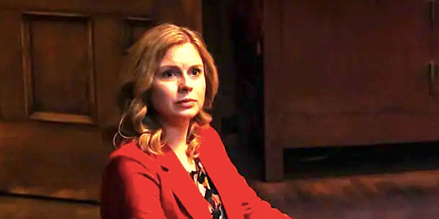 Rose McIver&rsquo;s Sam sits on the floor in Ghosts season 3