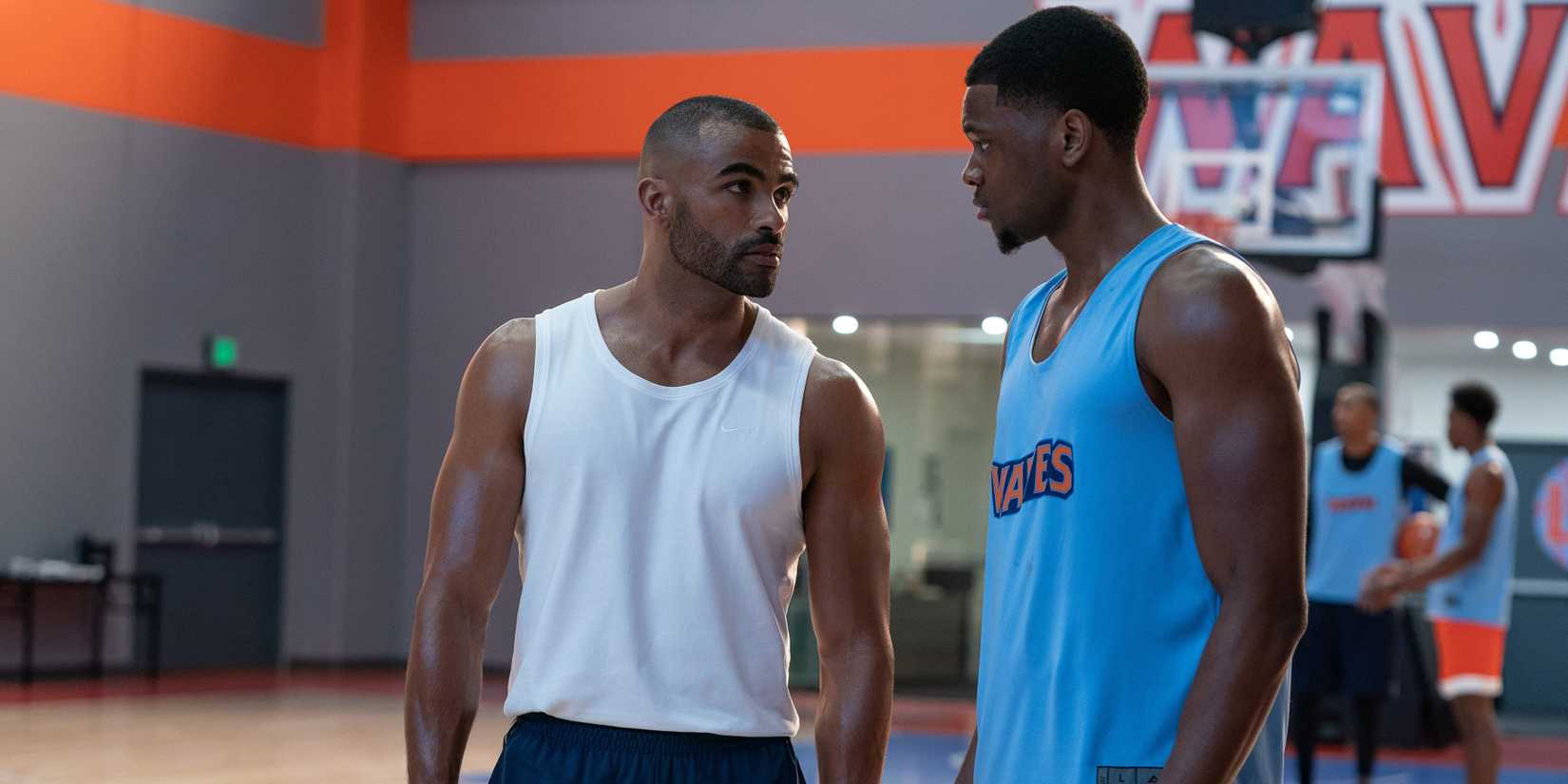 Toby Sanderman As Marcus Winfield & Uche Agada as Dyson In Netflix's Running Point Season 1, Episode 8