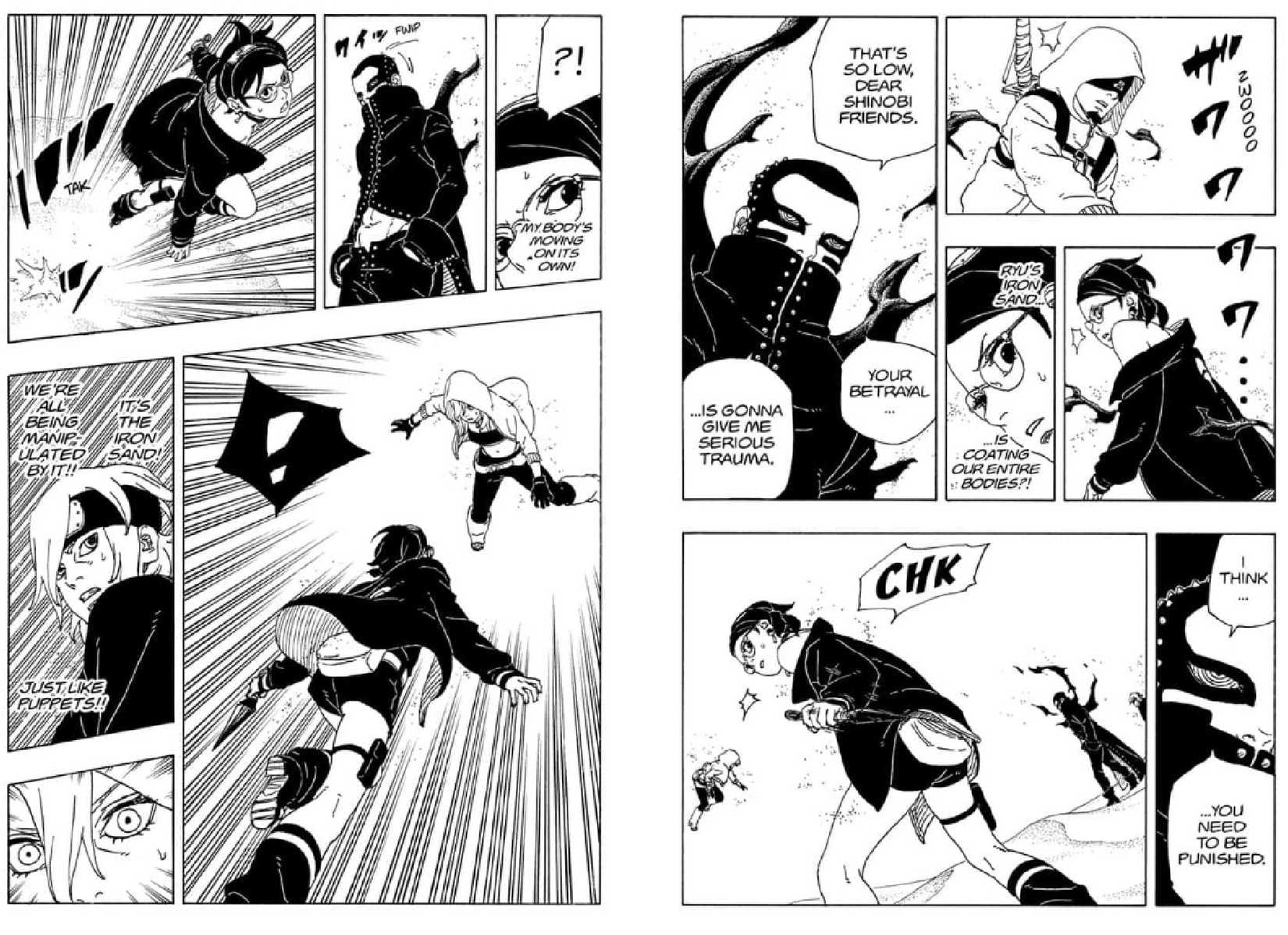 Ryu controlling Sarada and Yodo's bodies