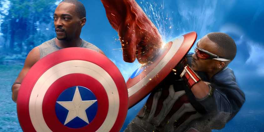 Sam Wilson as Captain America with the shield in the MCU