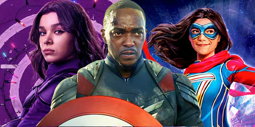 Sam Wilson in Captain America Brave New World with Kate Bishop and Ms Marvel from the MCU