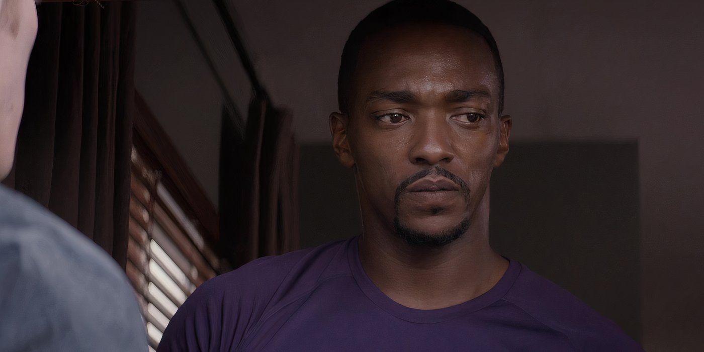 Anthony Mackie as Sam Wilson in Captain America: The Winter Soldier looking out of the screen