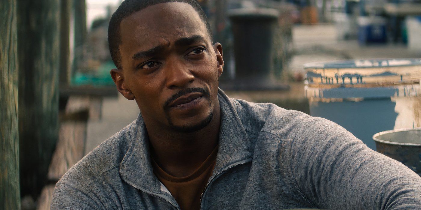 Anthony Mackie as Sam Wilson looking thoughtful in Falcon and Winter Soldier