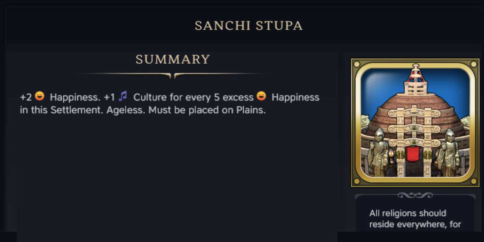 Sanchi Stupa summary from Civ 7