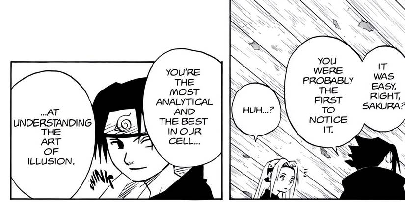 Sasuke winks at Sakura during the beginning of the Chunin Exams.