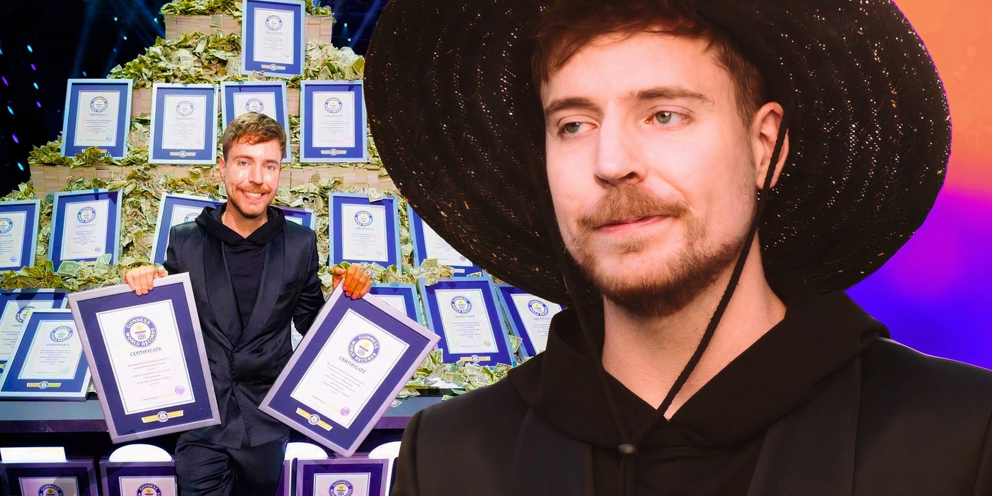 montage of MrBeast holding world records on Beast games
