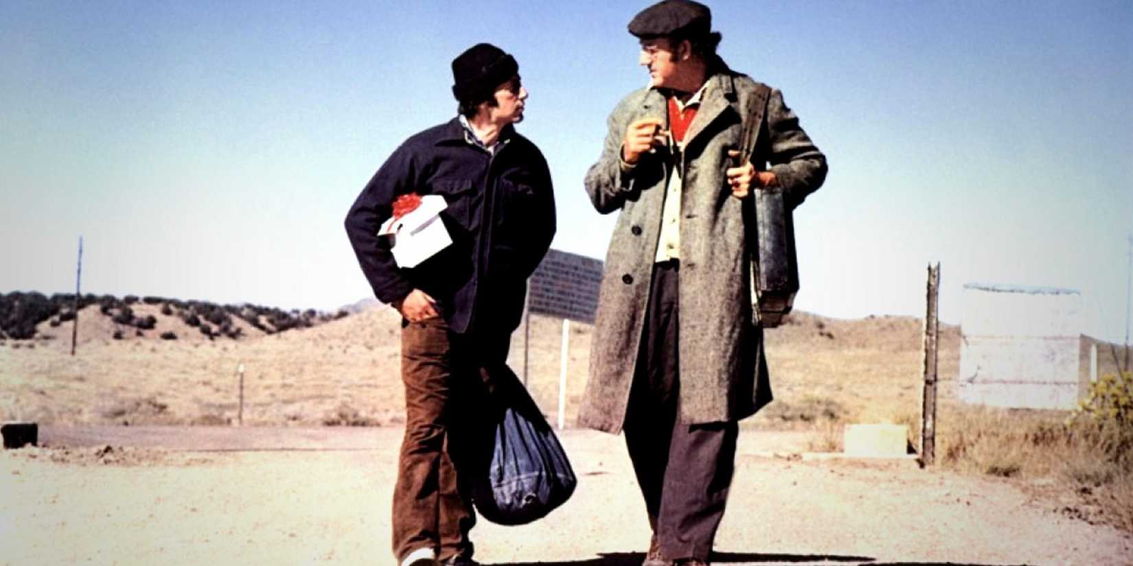 Al Pacino and Gene Hackman walking down the path in Scarecrow