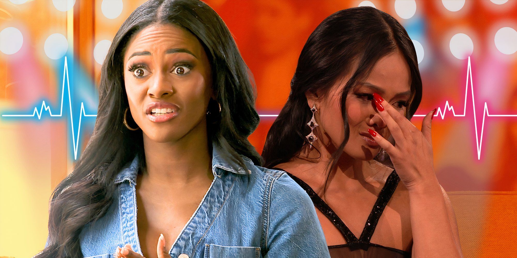 image of former The Bachelorette&rsquo;s Charity Lawson and Jenn Tran looking angry and sad