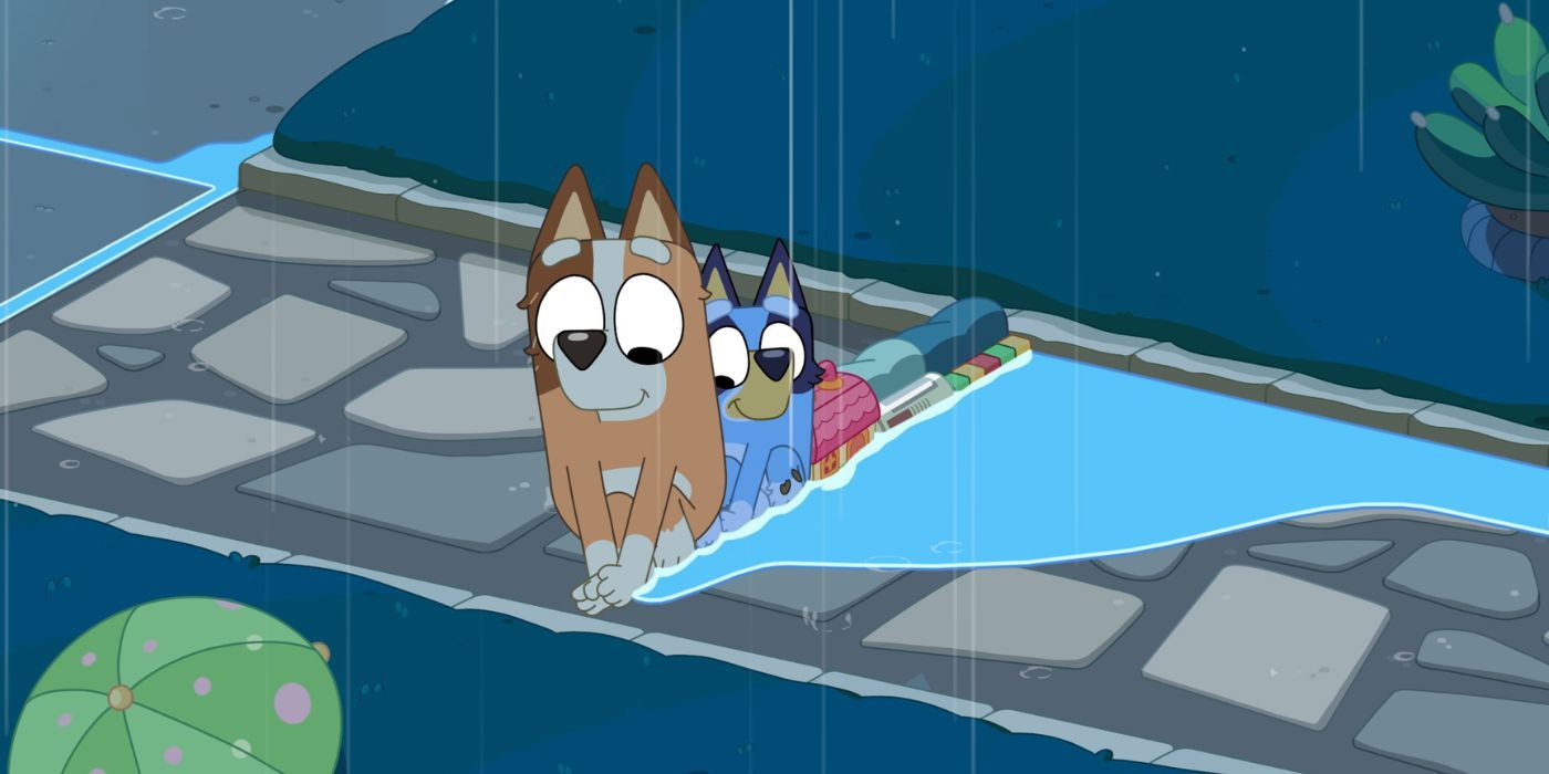 Bluey and Chilli in Rain