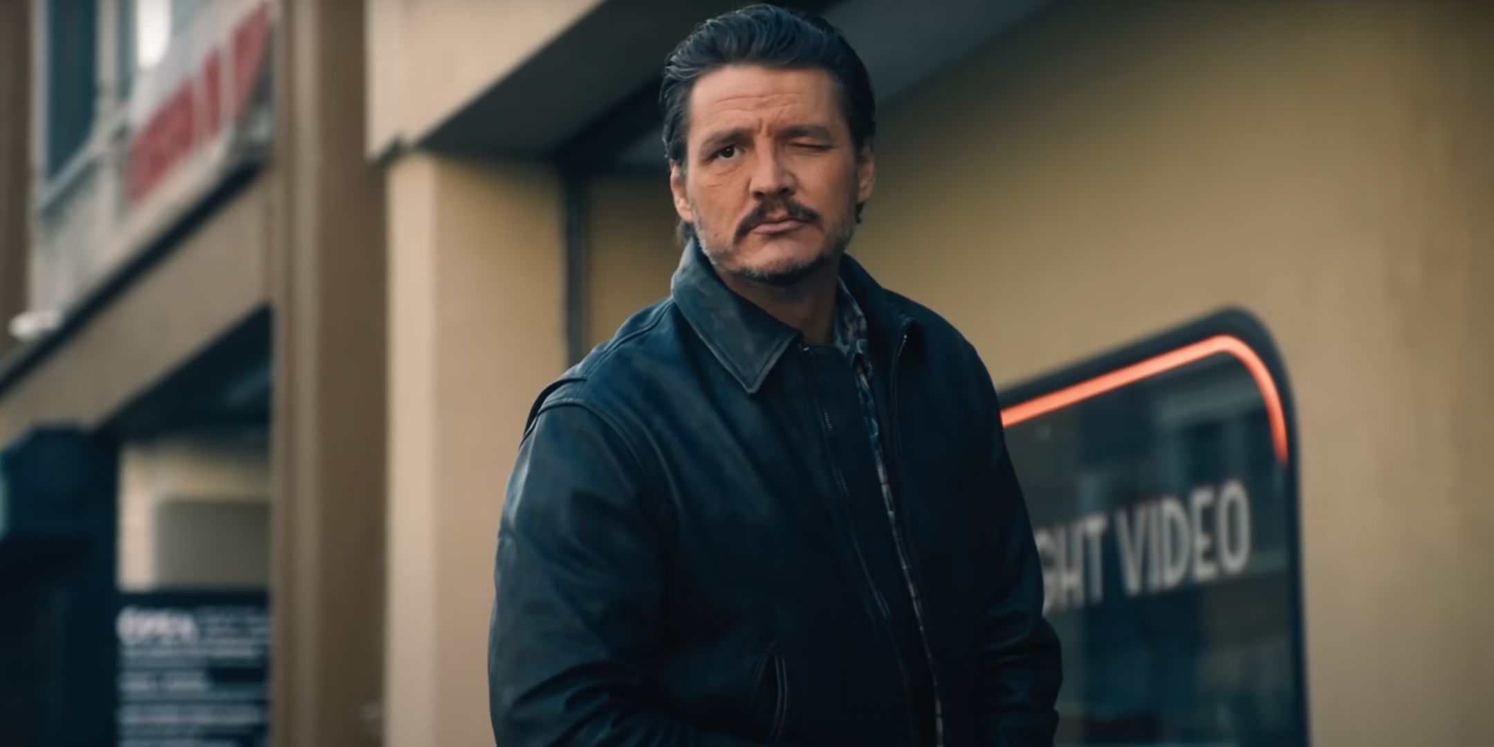 Pedro Pascal winking as Clint in Freaky Tales